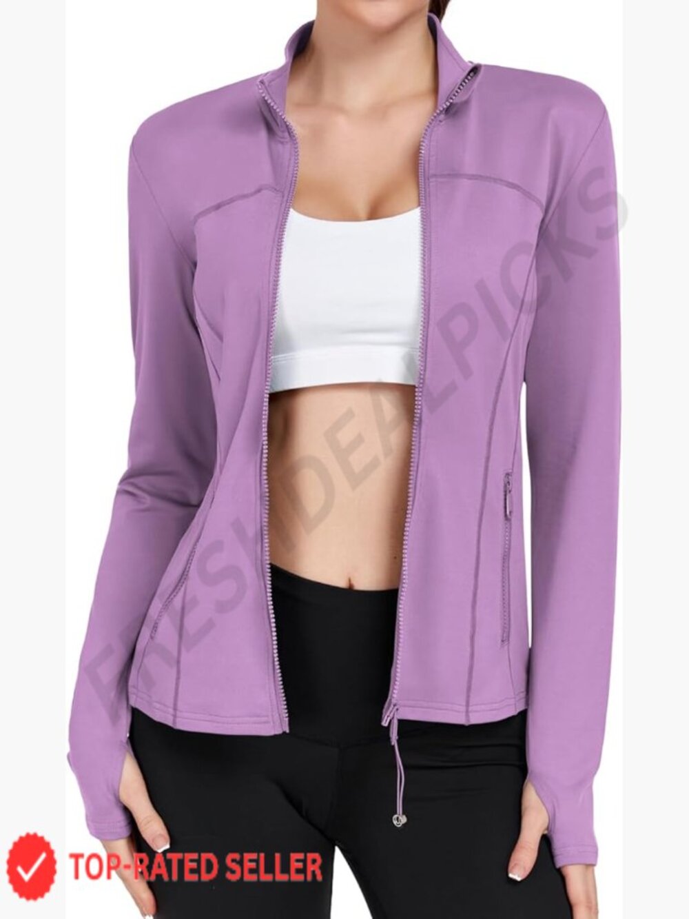 Full Zip Running Yoga Jacket Lightweight Workout Athletic Jacket with Thumb